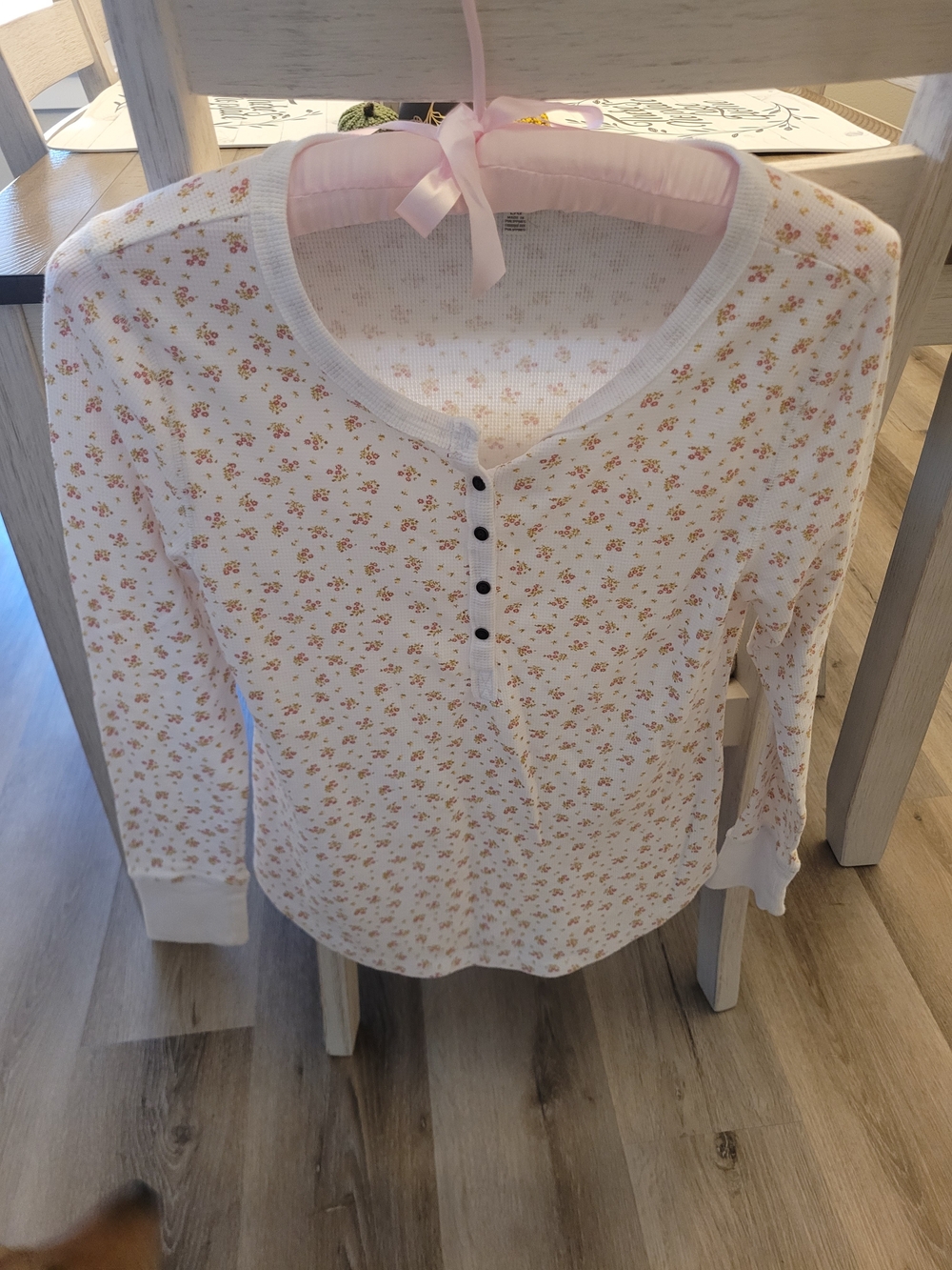 Lucky Brand White Floral Print Thermal Top